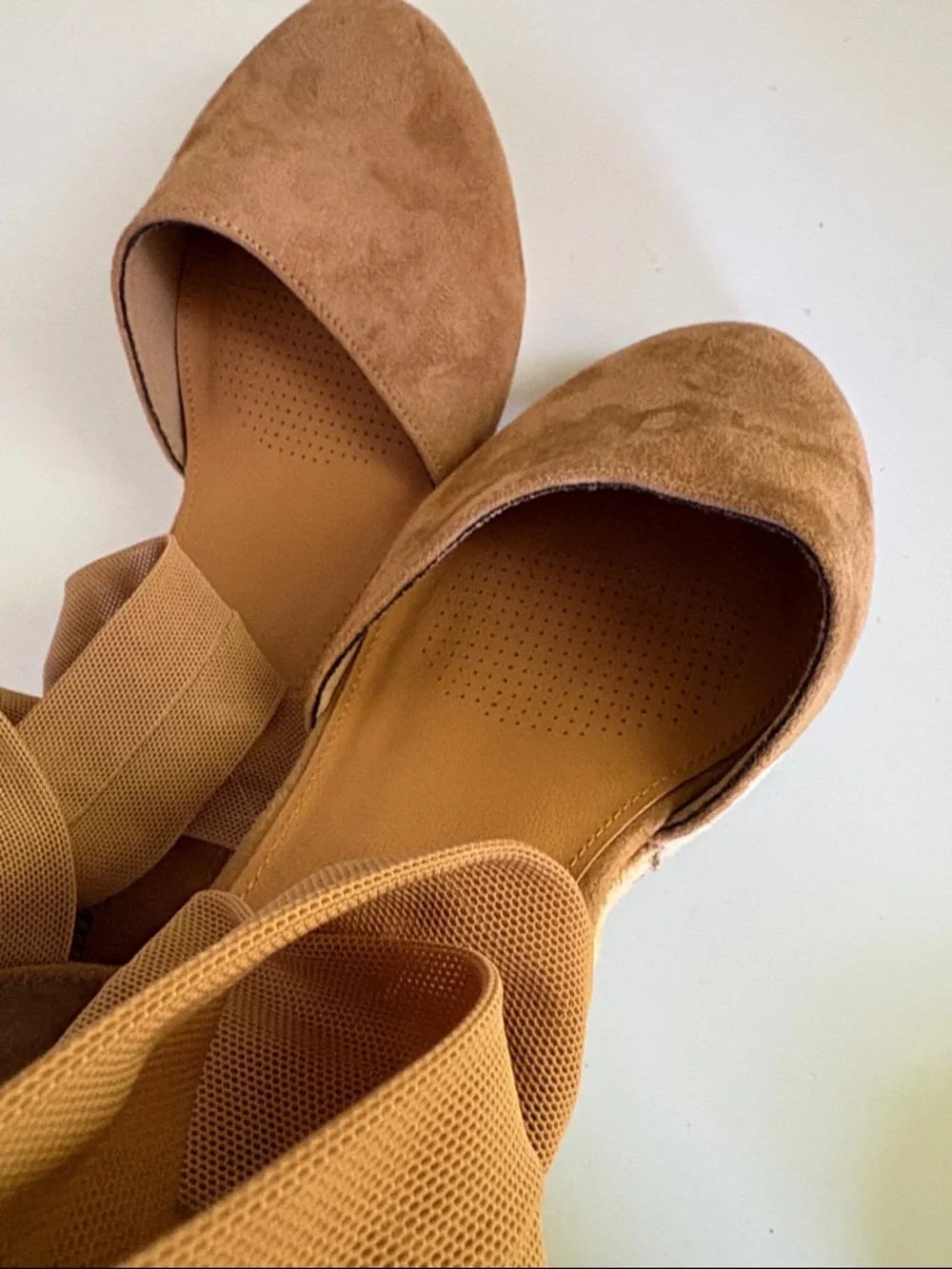 Comfortview Tan Fabric Low Wedge Espadrille Sandal 12 W